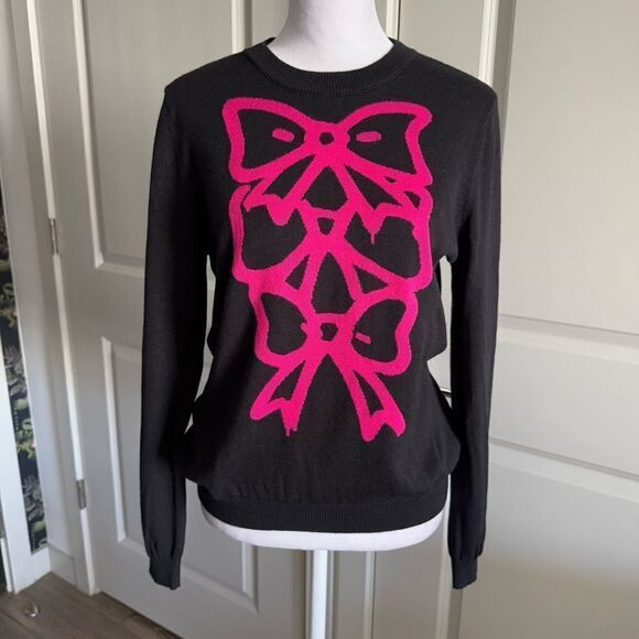 Moschino Boutique Black Silk and Cashmere Sweater with Pink Bow Detail Size S - Picture 1 of 7